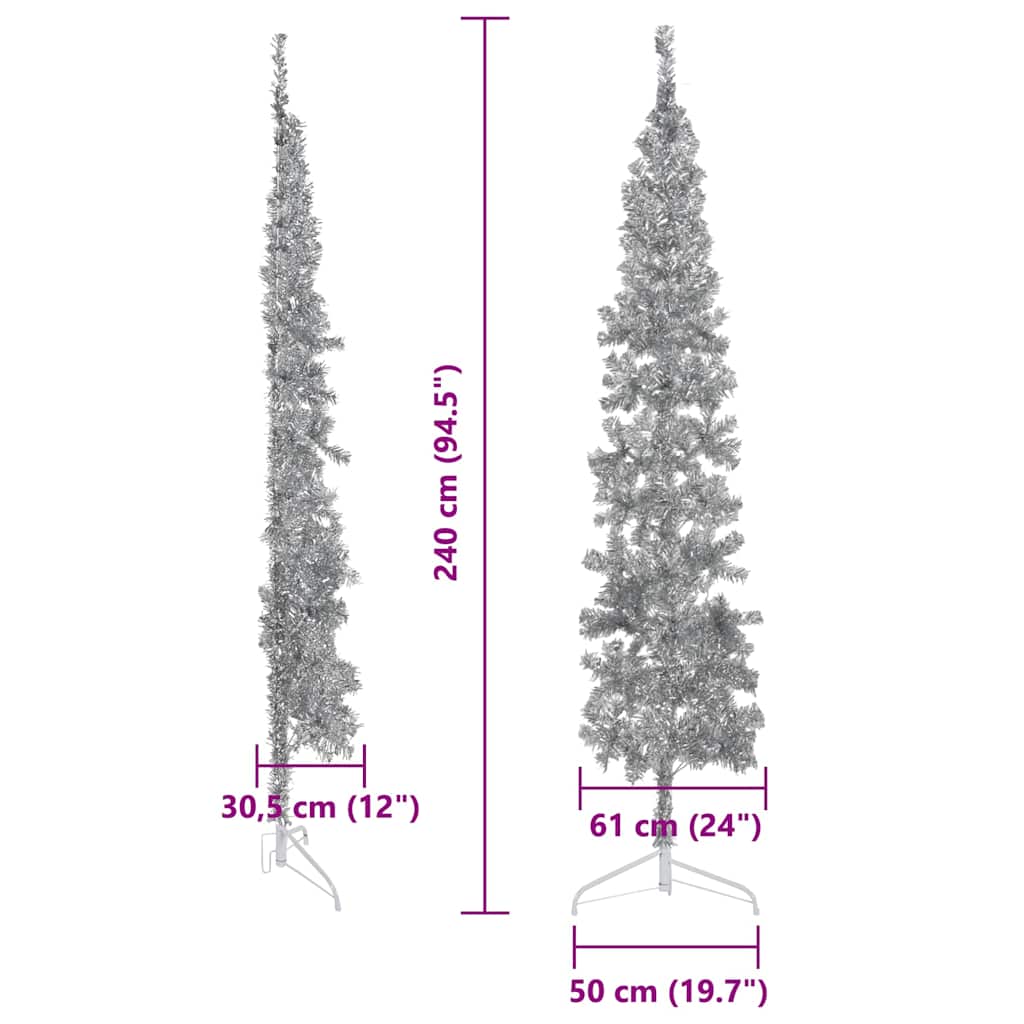 vidaXL Slim Artificial Half Christmas Tree with Stand Silver 240 cm