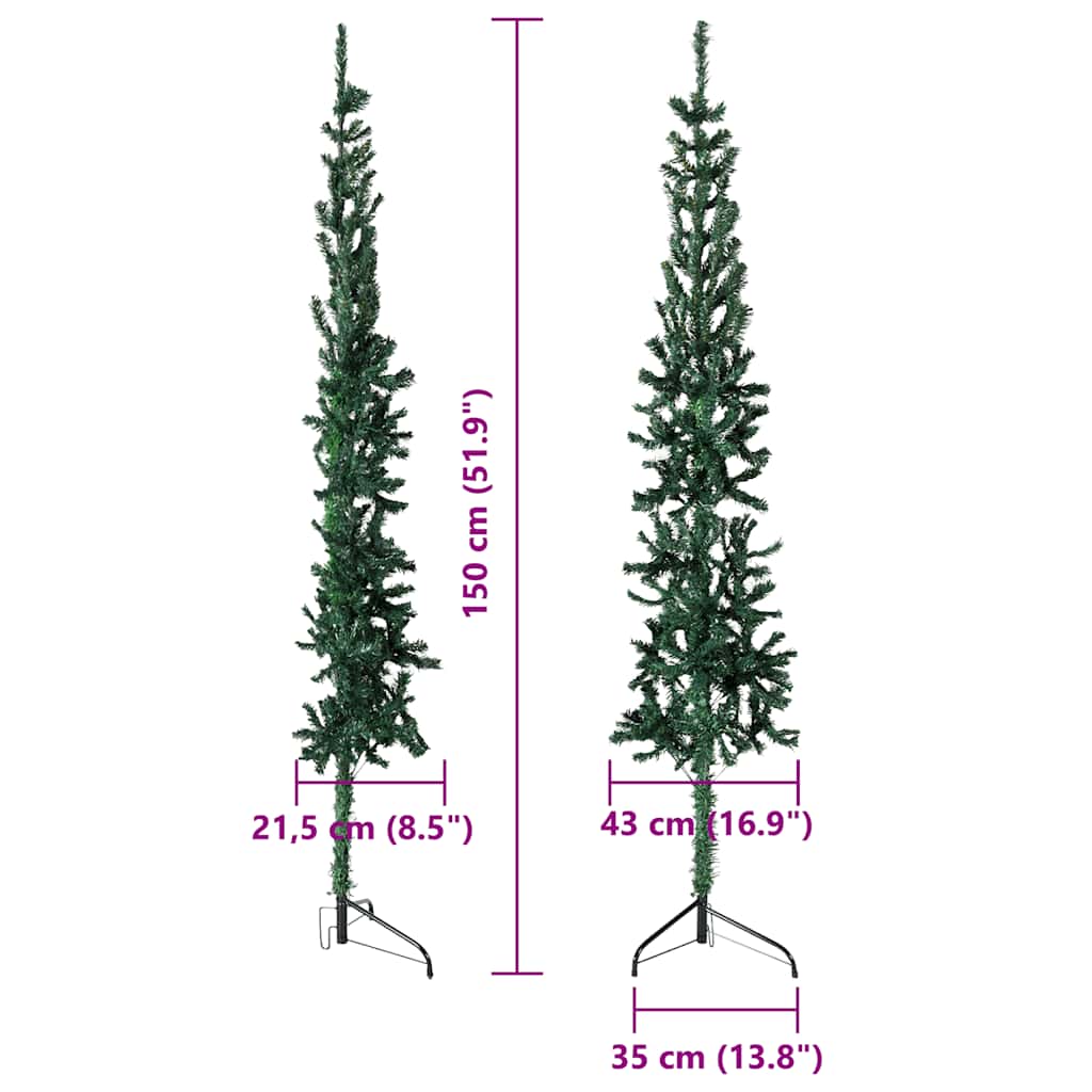 vidaXL Slim Artificial Half Christmas Tree with Stand Green 150 cm