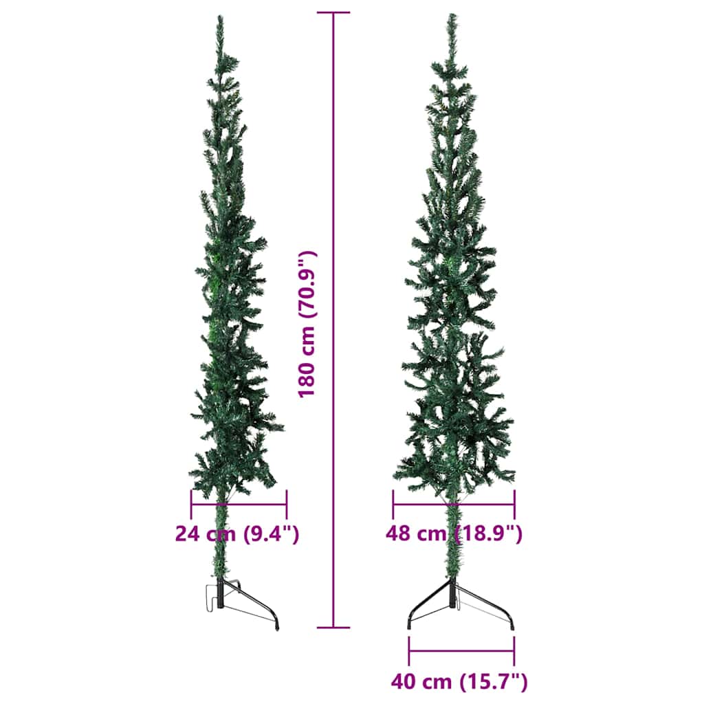 vidaXL Slim Artificial Half Christmas Tree with Stand Green 180 cm