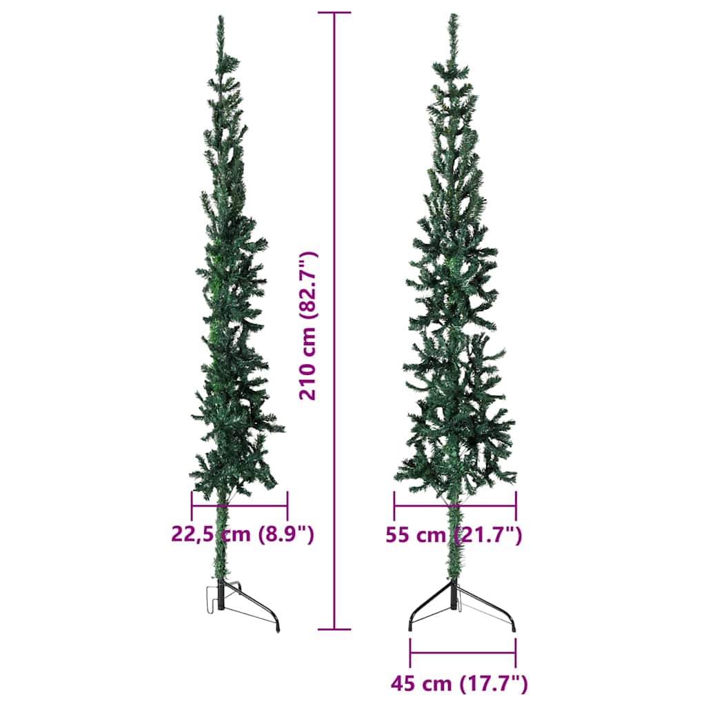 vidaXL Slim Artificial Half Christmas Tree with Stand Green 210 cm