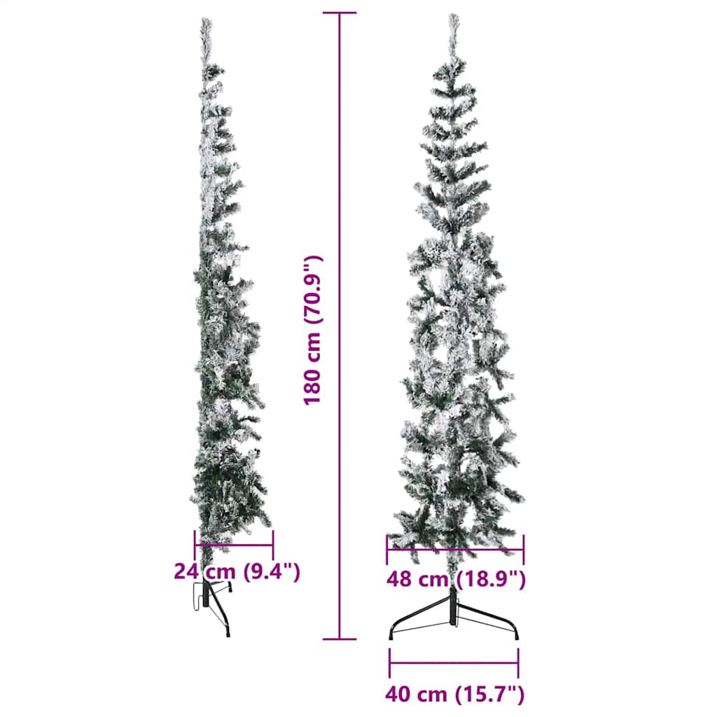 vidaXL Slim Artificial Half Christmas Tree with Flocked Snow 180 cm