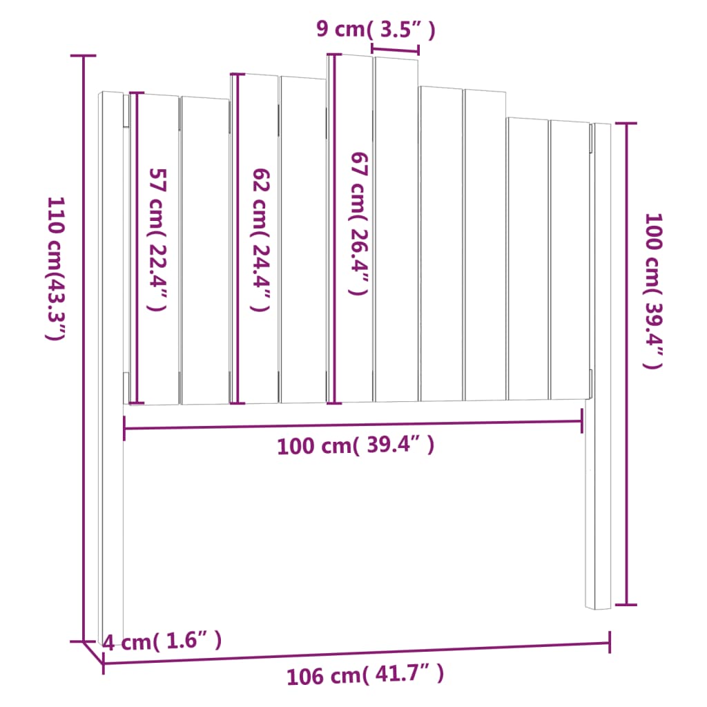 vidaXL Bed Headboard | Grey | Solid pine wood | 106 cm x 4 cm x 110 cm