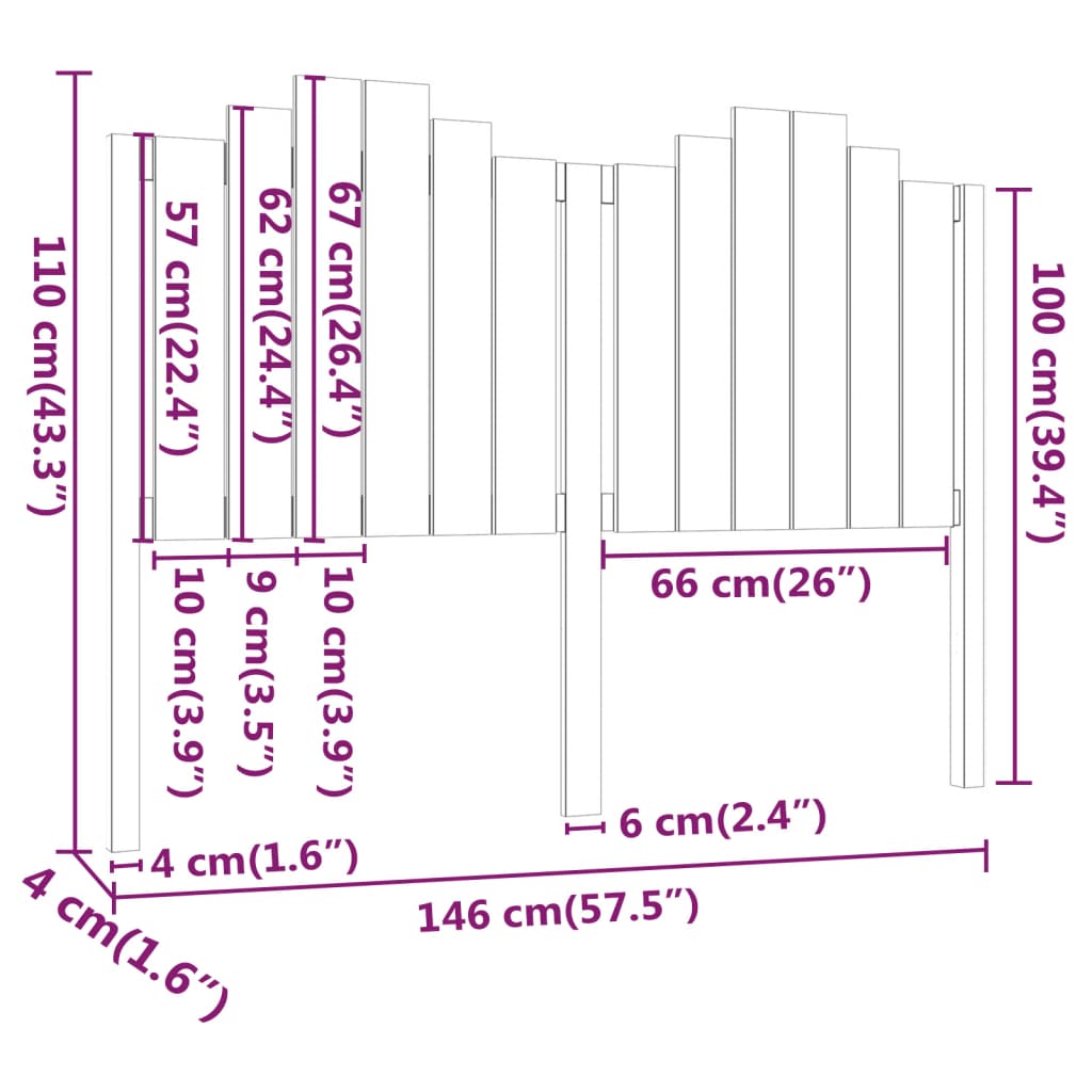 vidaXL Bed Headboard 146x4x110 cm Solid Wood Pine