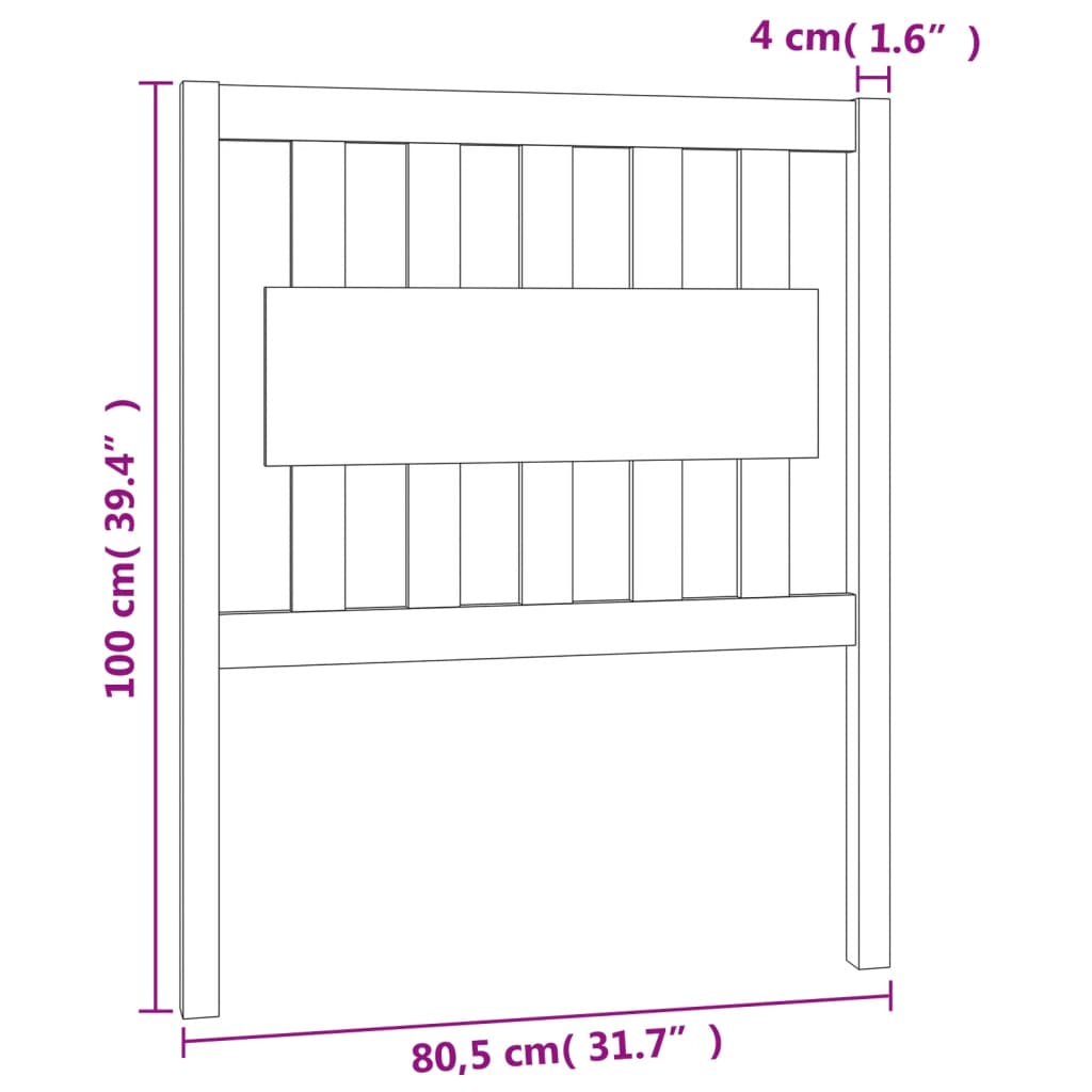 vidaXL Bed Headboard Grey 80.5x4x100 cm Solid Wood Pine