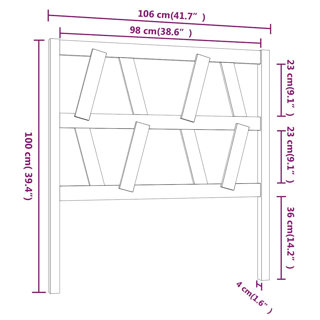 818607 vidaXL Bed Headboard Grey 106x4x100 cm Solid Wood Pine