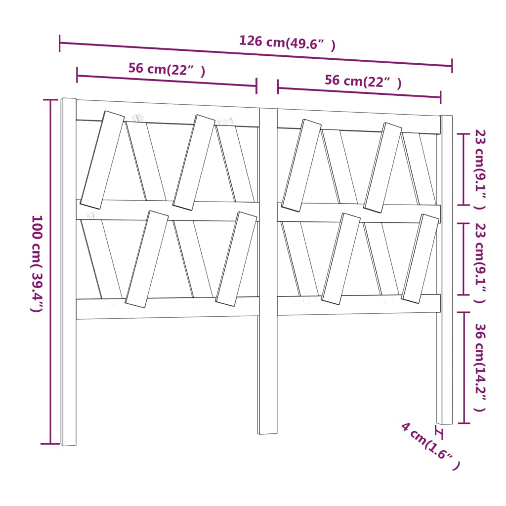 vidaXL Bed Headboard | White | Solid pine wood | 126x4x100 cm
