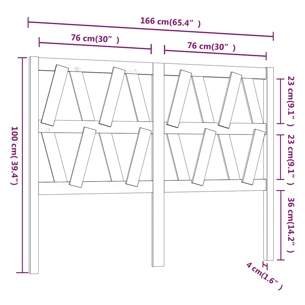 818634 vidaXL Bed Headboard Black 166x4x100 cm Solid Wood Pine