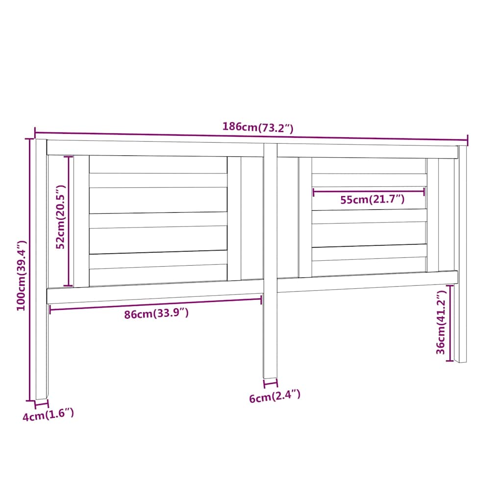 818837 vidaXL Bed Headboard Grey 186x4x100 cm Solid Pine Wood