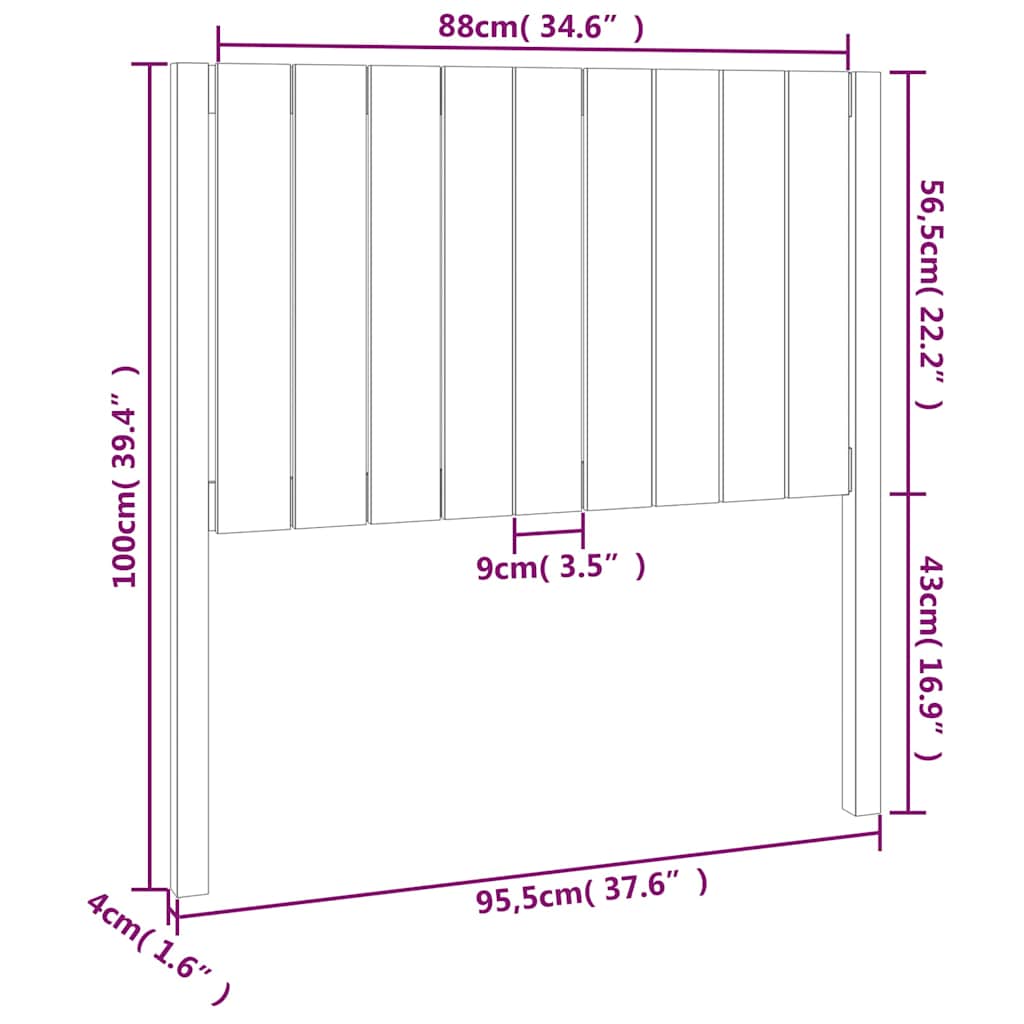 818854 vidaXL Bed Headboard Black 95,5x4x100 cm Solid Wood Pine