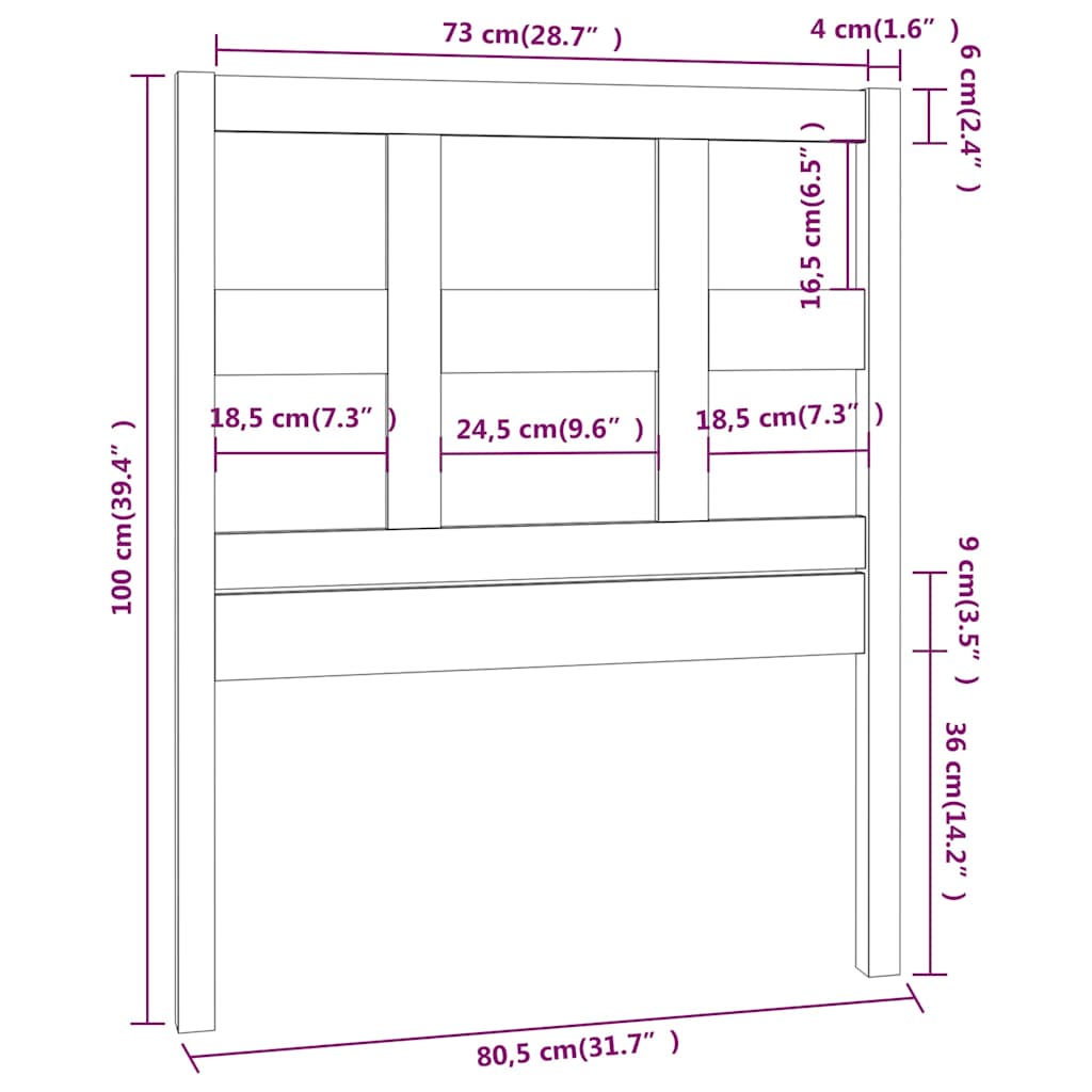 vidaXL Bed Headboard Grey 80,5x4x100 cm Solid Wood Pine