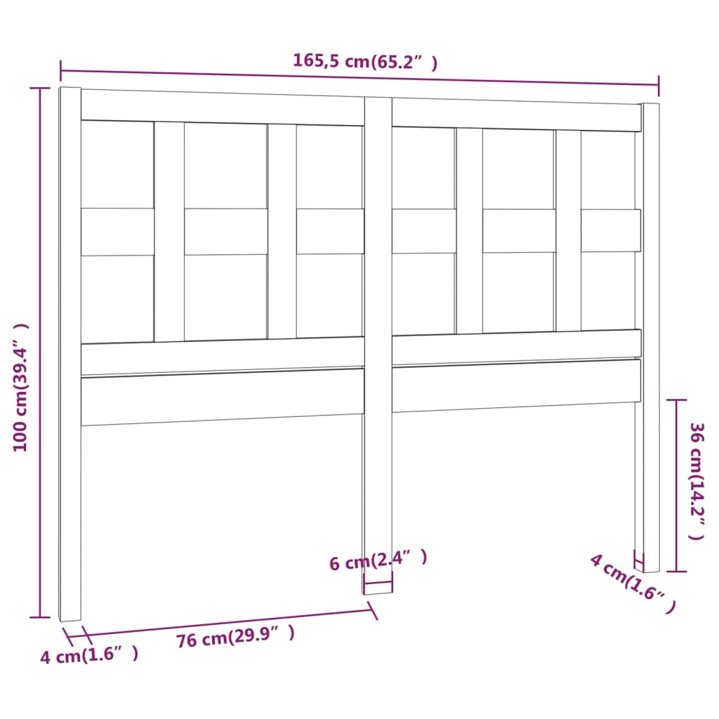 vidaXL Bed Headboard Black 165.5x4x100 cm Solid Wood Pine