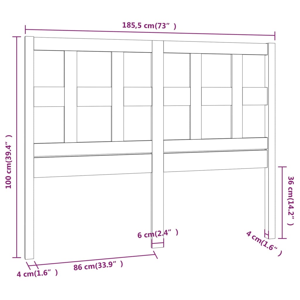 vidaXL Bed Headboard Grey 185.5x4x100 cm Solid Wood Pine