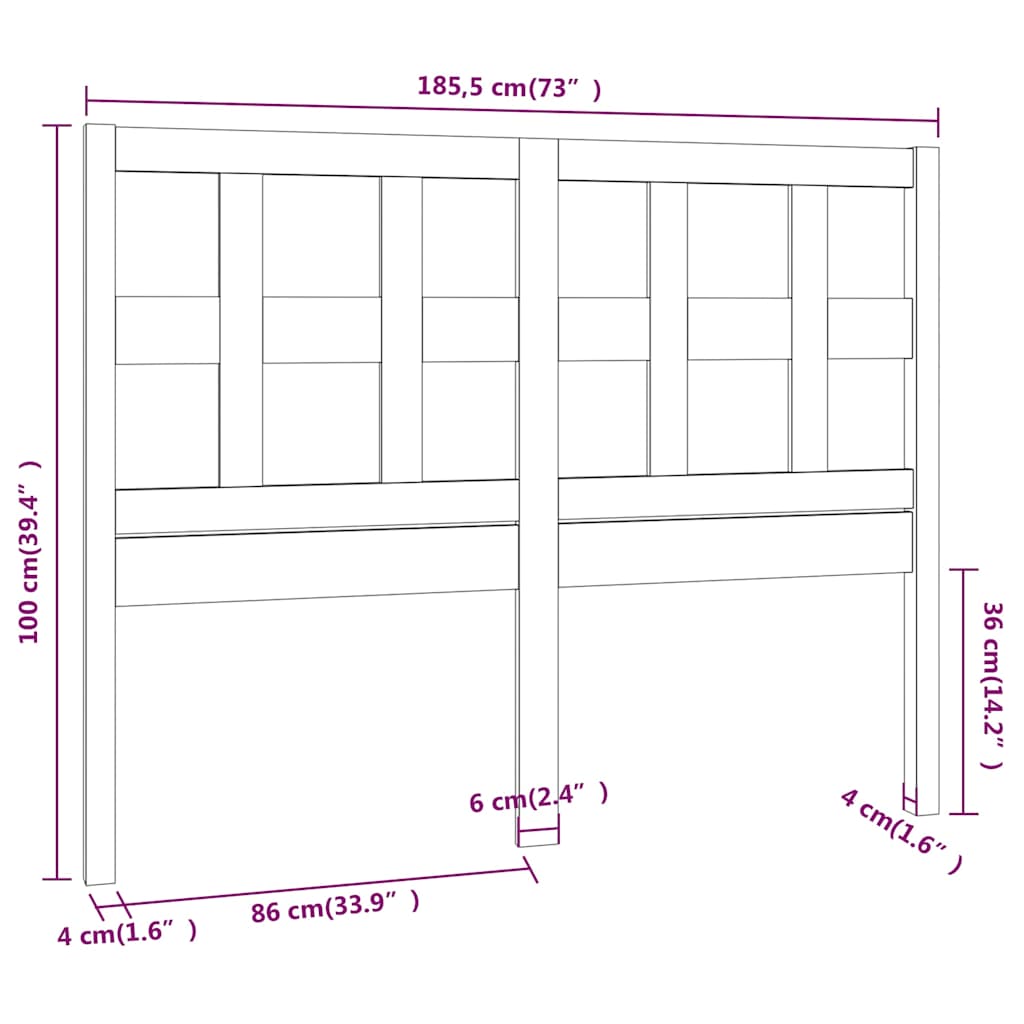 818939 vidaXL Bed Headboard Black 185,5x4x100 cm Solid Wood Pine