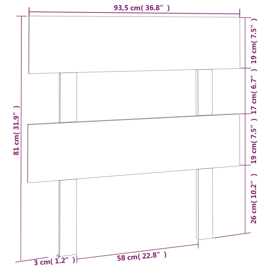 819050 vidaXL Bed Headboard 93,5x3x81 cm Solid Wood Pine