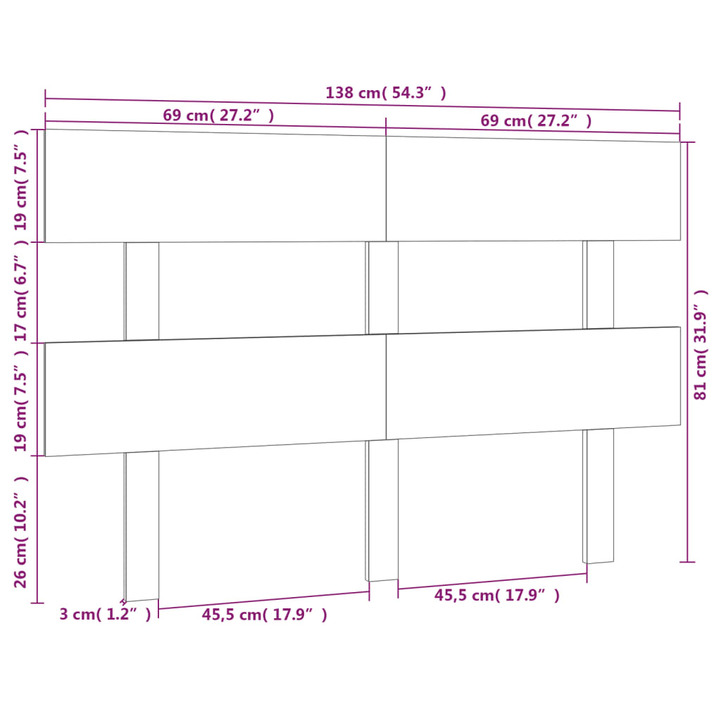 vidaXL Bed Headboard Black 138x3x81 cm Solid Wood Pine