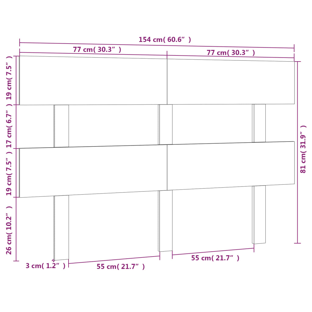 vidaXL Bed Headboard Grey 154x3x81 cm Solid Wood Pine
