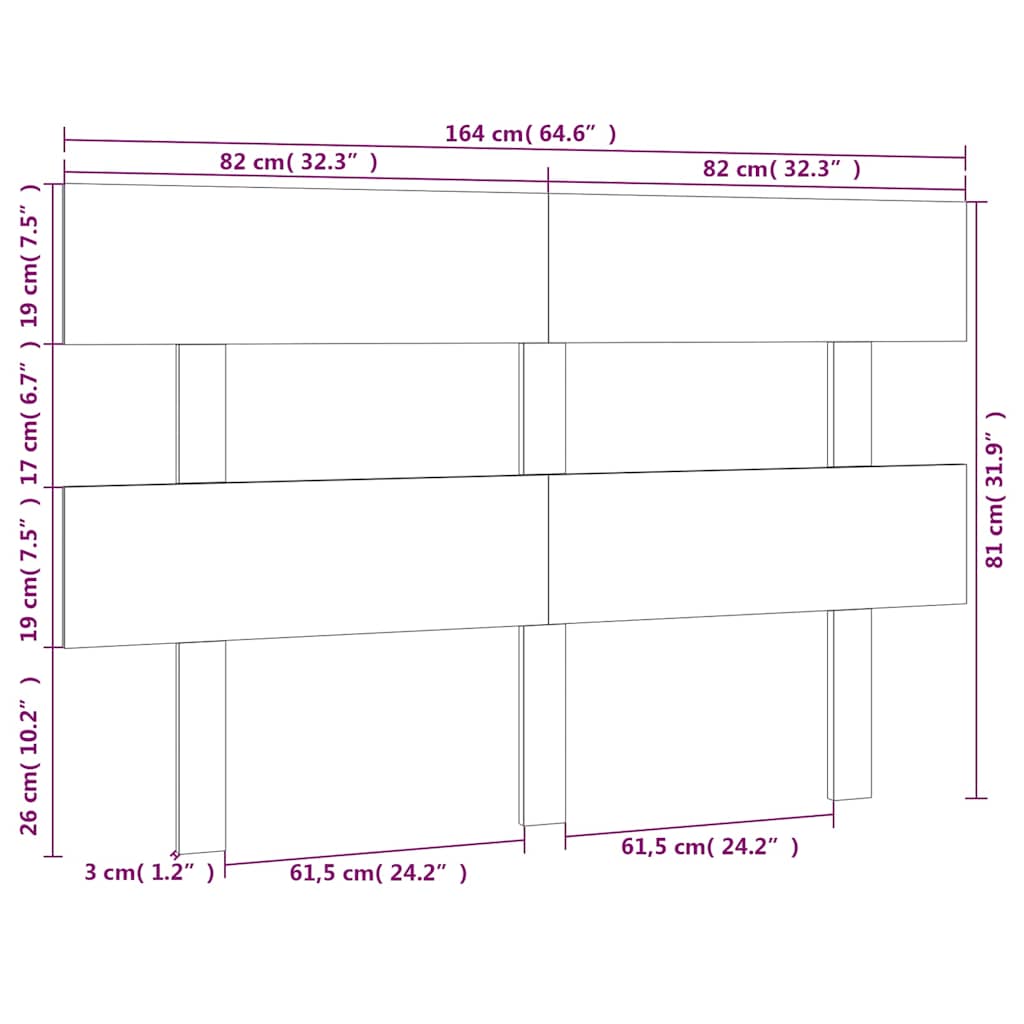 vidaXL Bed Headboard Black 164x3x81 cm Solid Wood Pine