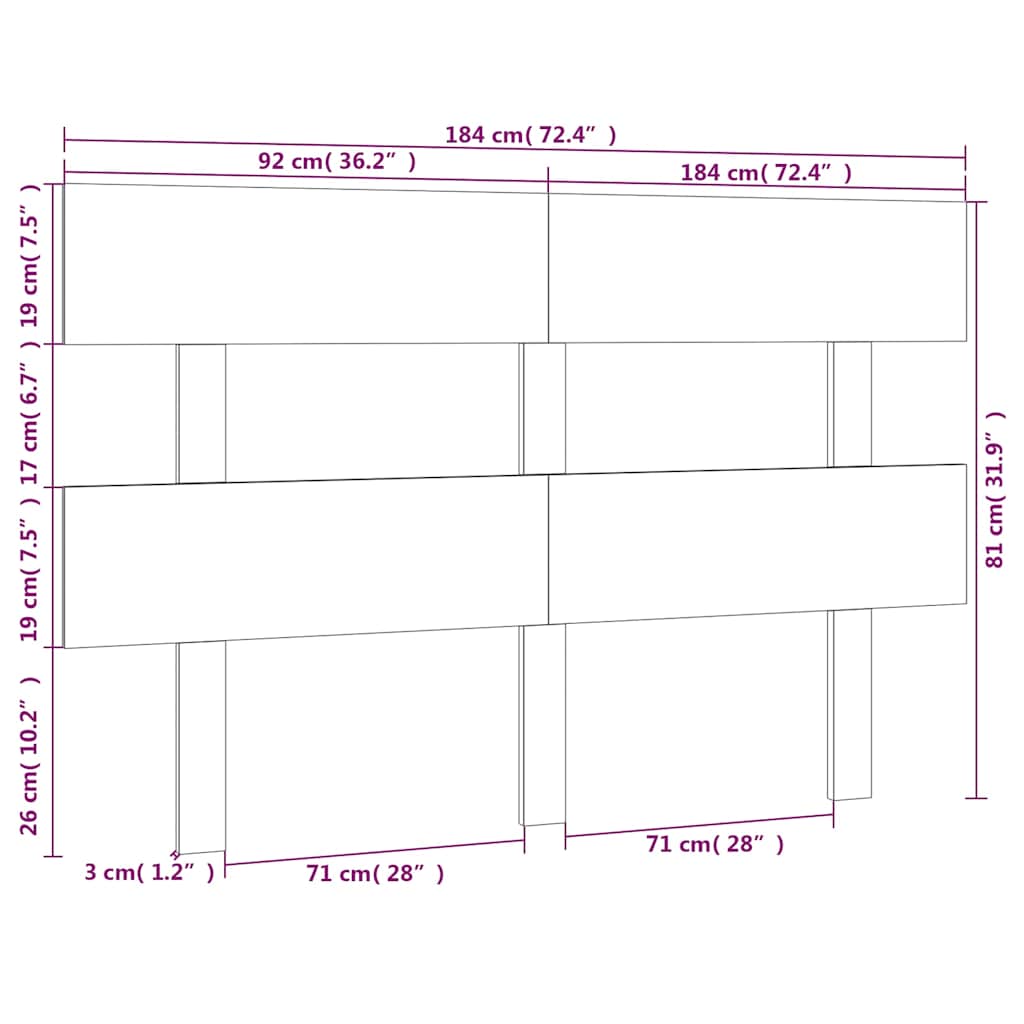 819088 vidaXL Bed Headboard Honey Brown 184x3x81 cm Solid Wood Pine
