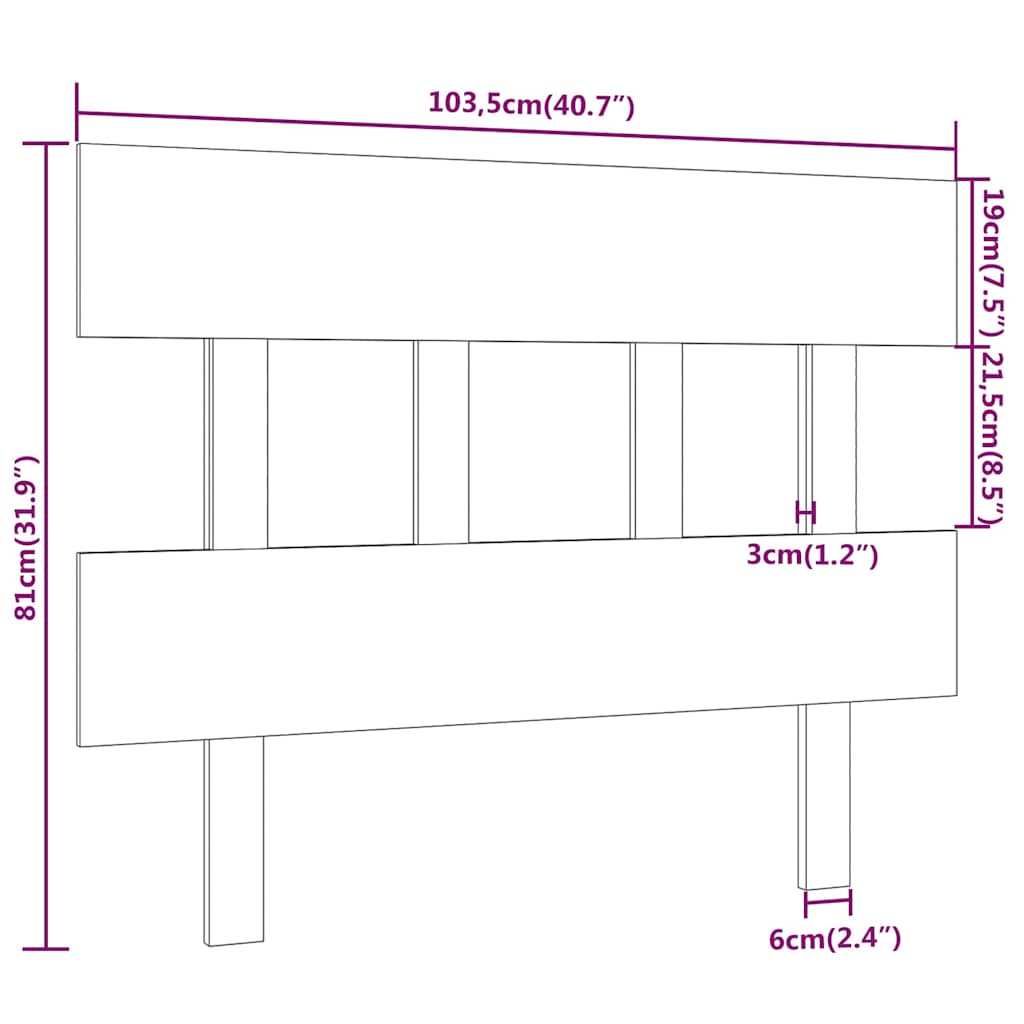 819109 vidaXL Bed Headboard Black 103,5x3x81 cm Solid Wood Pine