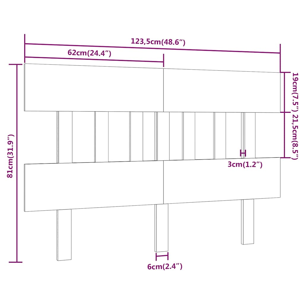 819111 vidaXL Bed Headboard White 123,5x3x81 cm Solid Wood Pine
