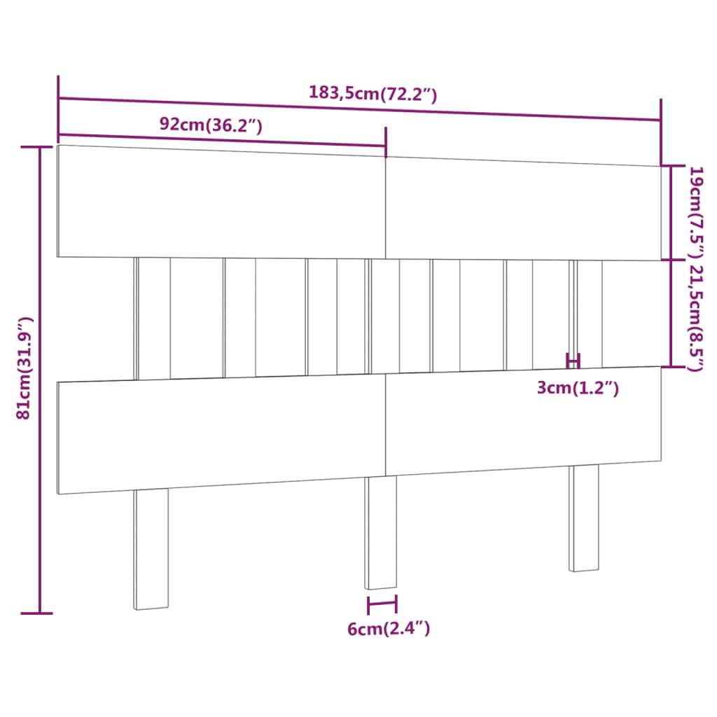 819138 vidaXL Bed Headboard Honey Brown 183,5x3x81 cm Solid Wood Pine