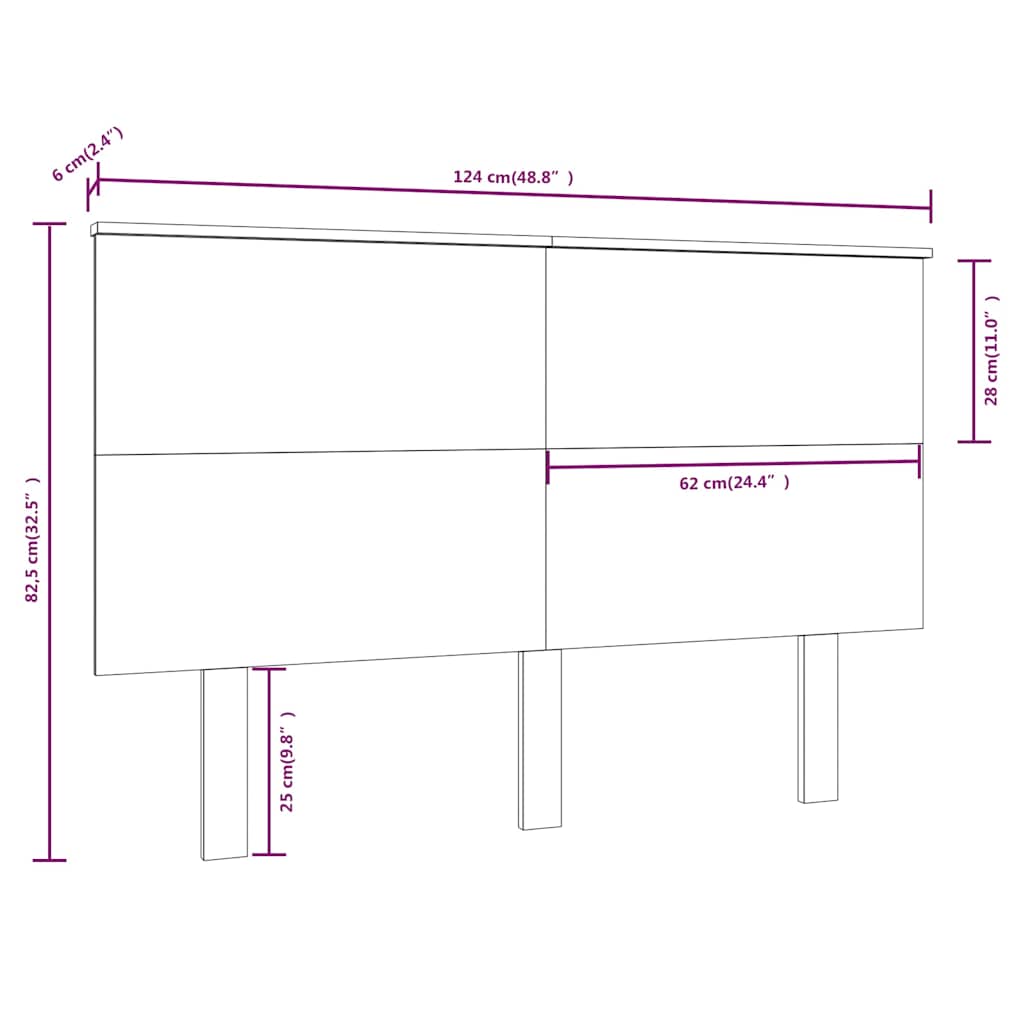 819161 vidaXL Bed Headboard White 124x6x82,5 cm Solid Wood Pine