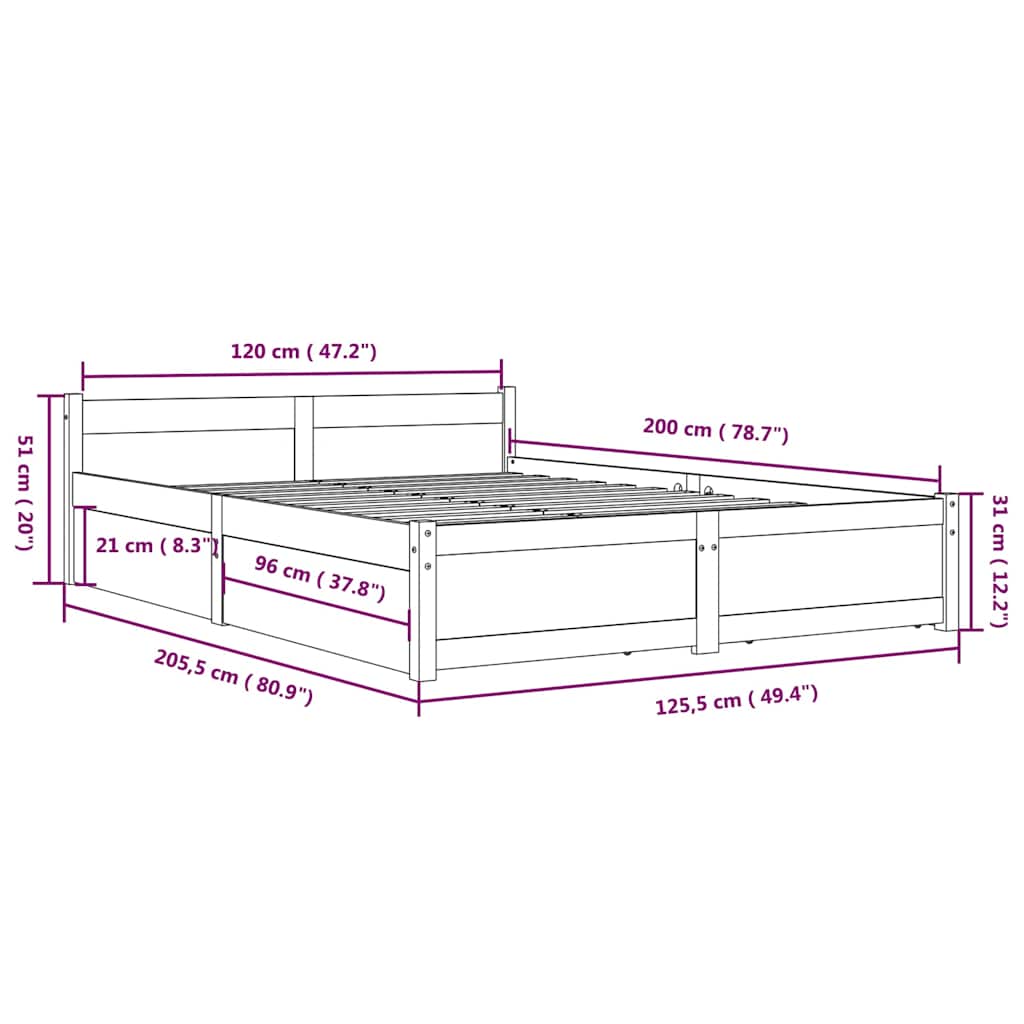 vidaXL Bed Frame without Mattress with Drawers 120x200 cm