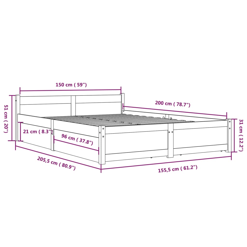 vidaXL Bed Frame without Mattress with Drawers King Size