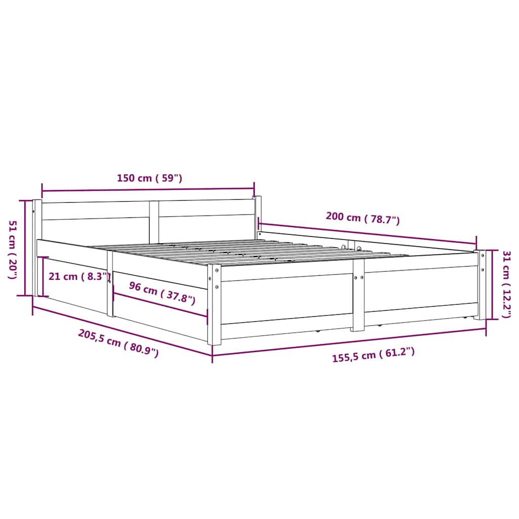 vidaXL Bed Frame without Mattress with Drawers White King Size