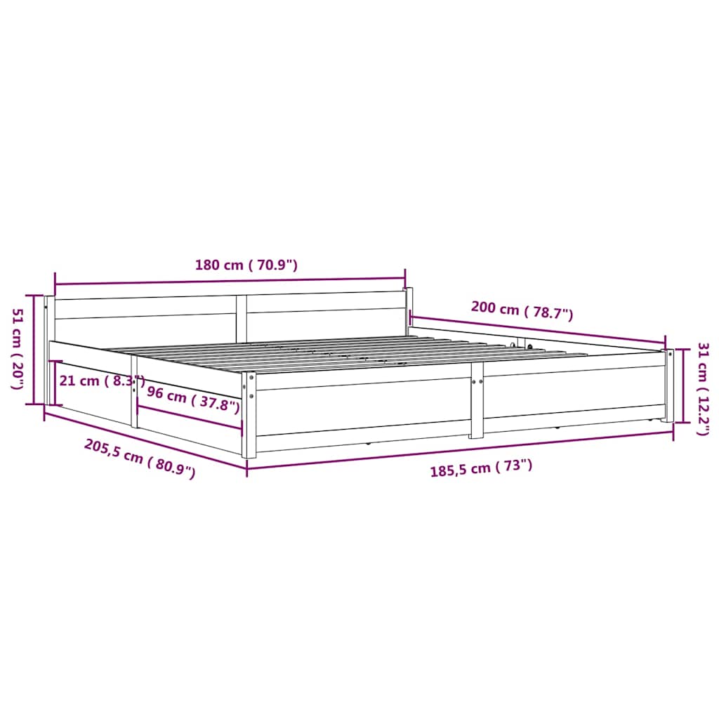 vidaXL Bed Frame without Mattress with Drawers White Super King