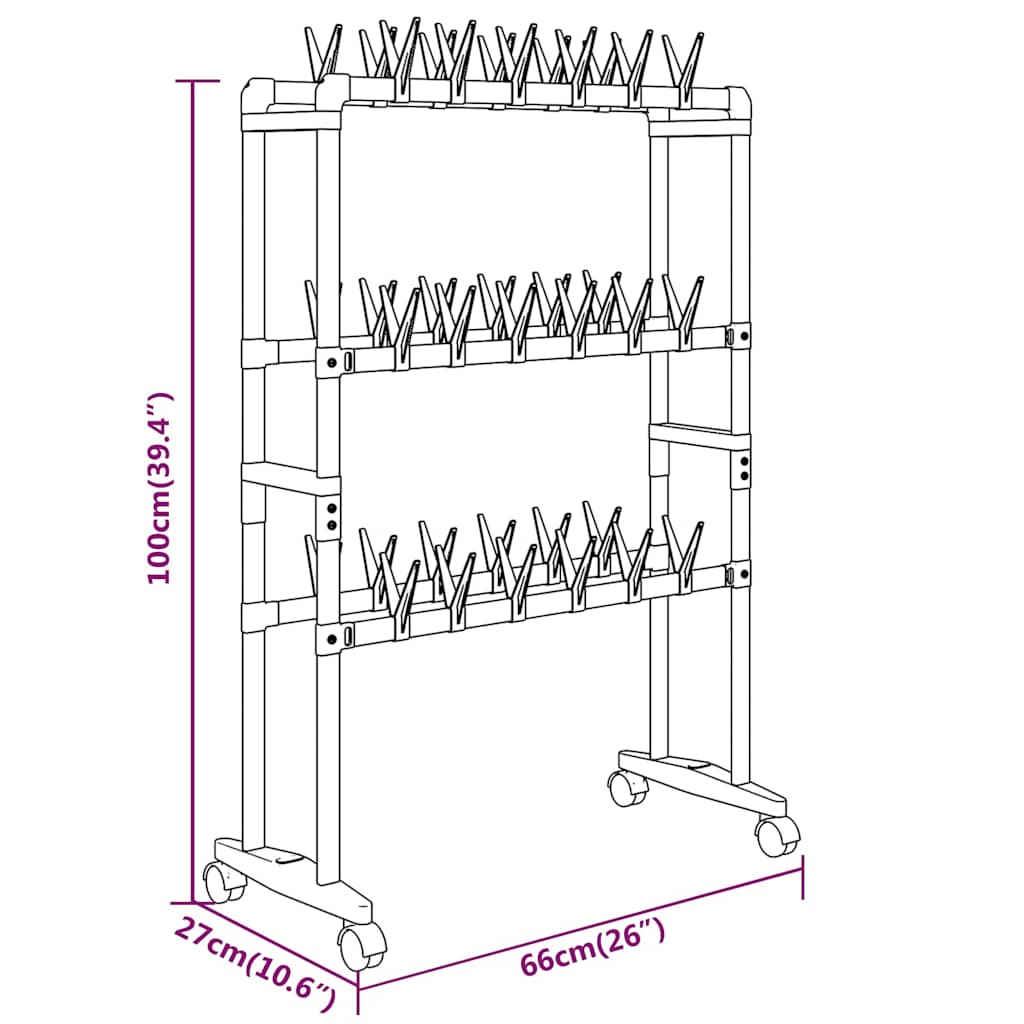 344371 vidaXL Shoe Rack with Wheels Silver 66x27x100 cm