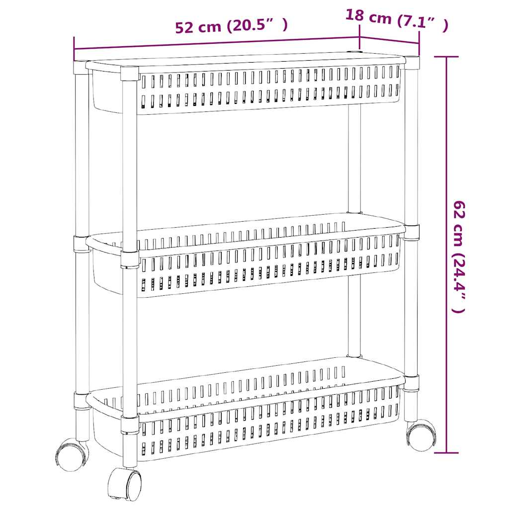 344380 vidaXL 3-Tier Storage Trolley Silver and White Aluminium