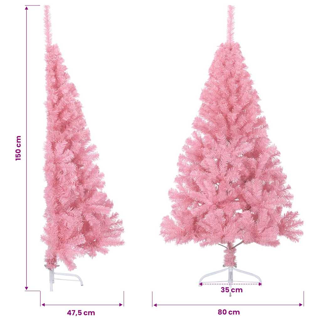 vidaXL Artificial Half Christmas Tree with Stand Pink 150 cm PVC