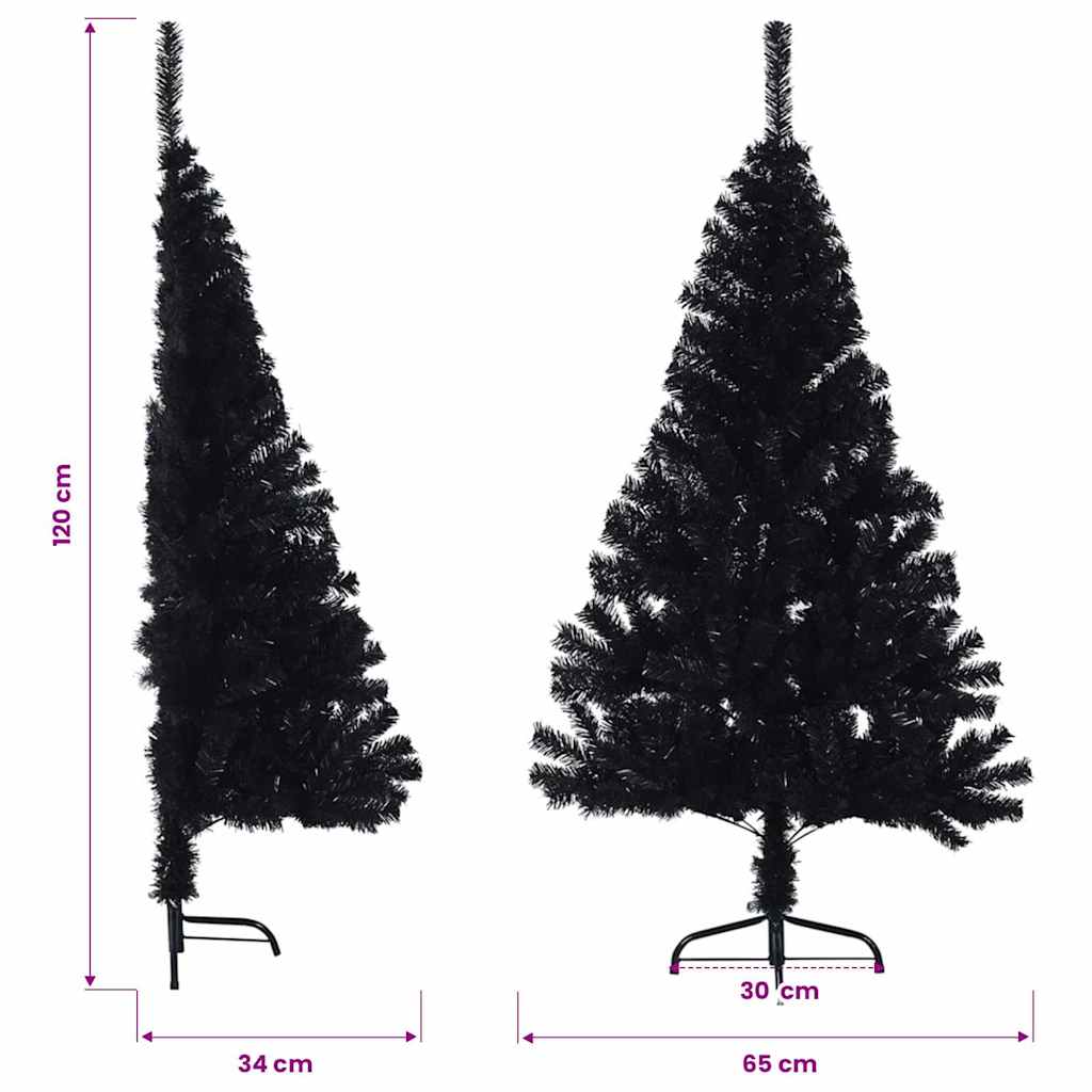 vidaXL Artificial Half Christmas Tree with Stand Black 120 cm PVC