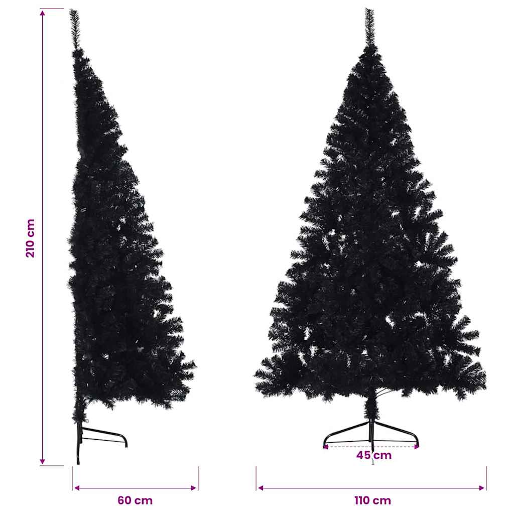 vidaXL Artificial Half Christmas Tree with Stand Black 210 cm PVC