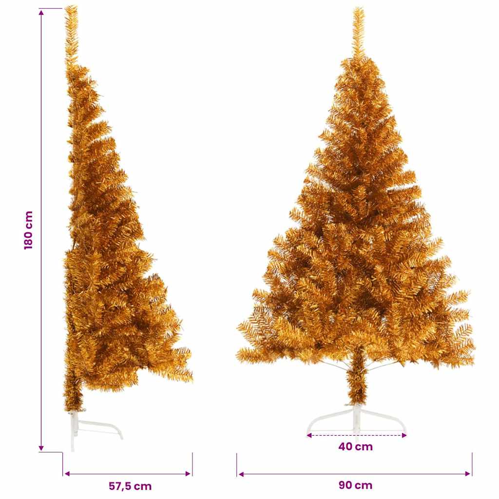 vidaXL Artificial Half Christmas Tree with Stand Gold 180 cm PET