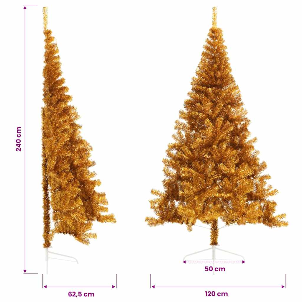 vidaXL Artificial Half Christmas Tree with Stand Gold 240 cm PET