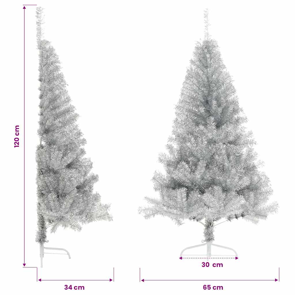 vidaXL Artificial Half Christmas Tree with Stand Silver 120 cm PET