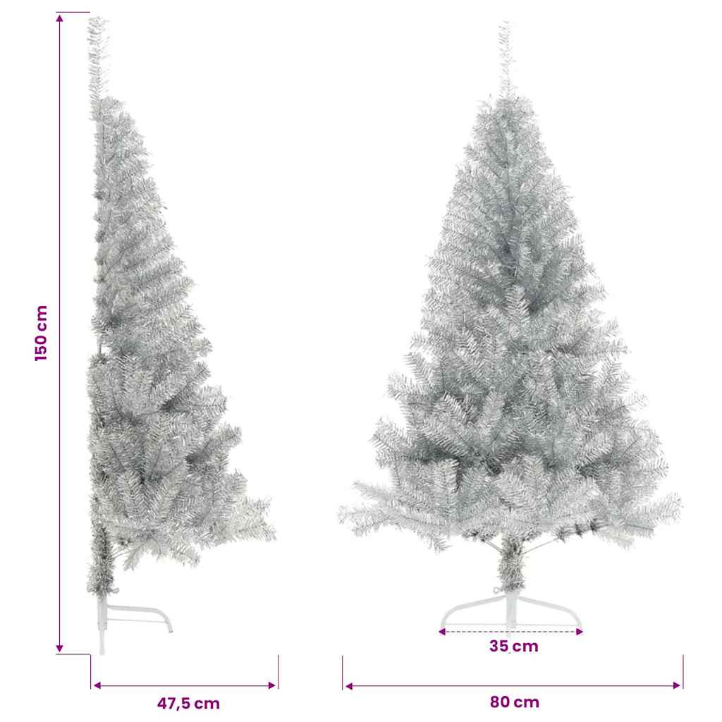 vidaXL Artificial Half Christmas Tree with Stand Silver 150 cm PET