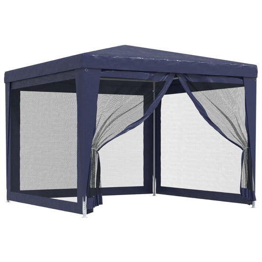 vidaXL Party Tent with 4 Mesh Sidewalls Blue 3x3 m HDPE