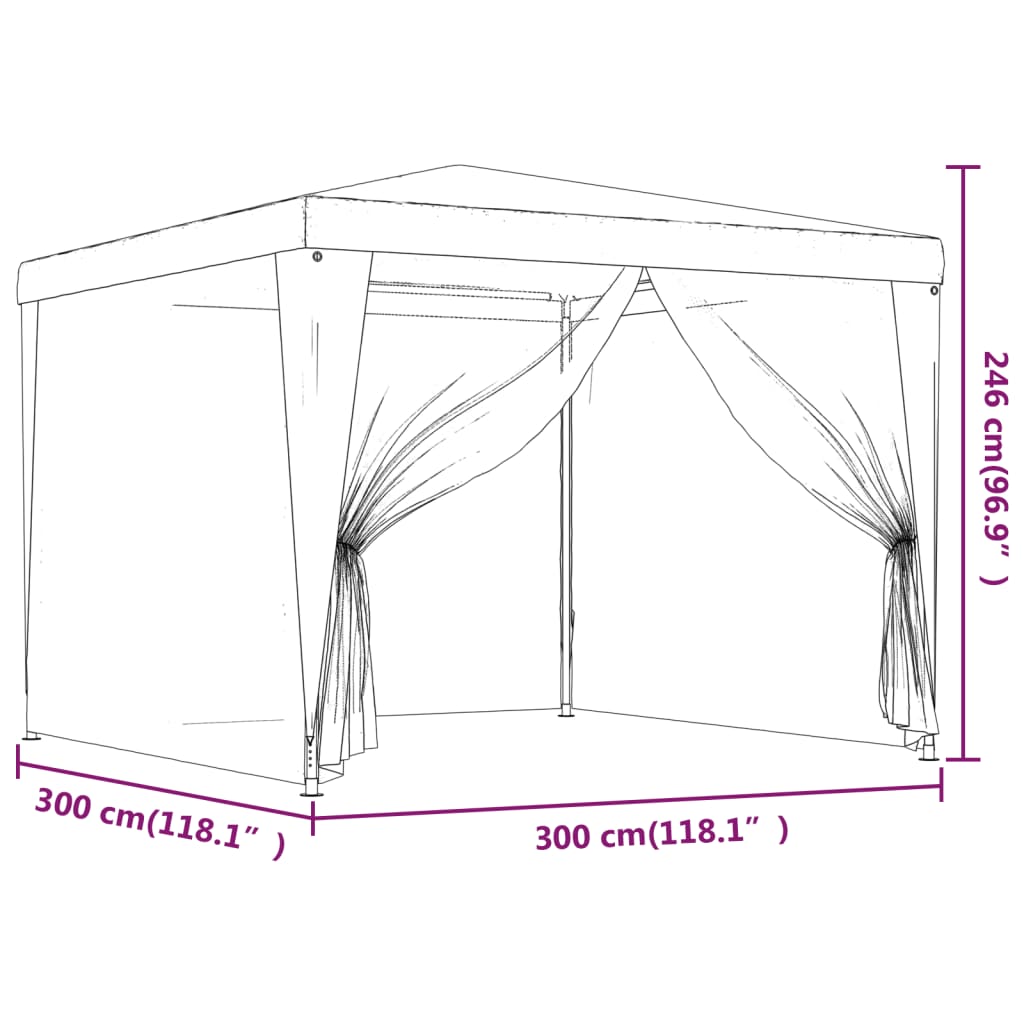 vidaXL Party Tent with 4 Mesh Sidewalls Red 3x3 m HDPE
