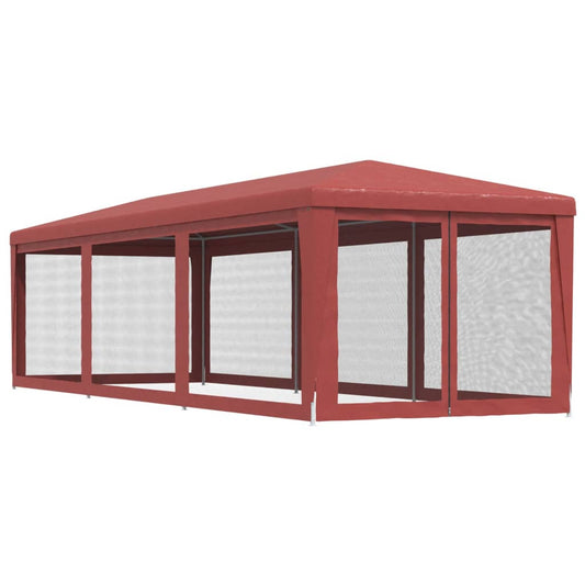 vidaXL Party Tent with 8 Mesh Sidewalls Red 3x9 m HDPE