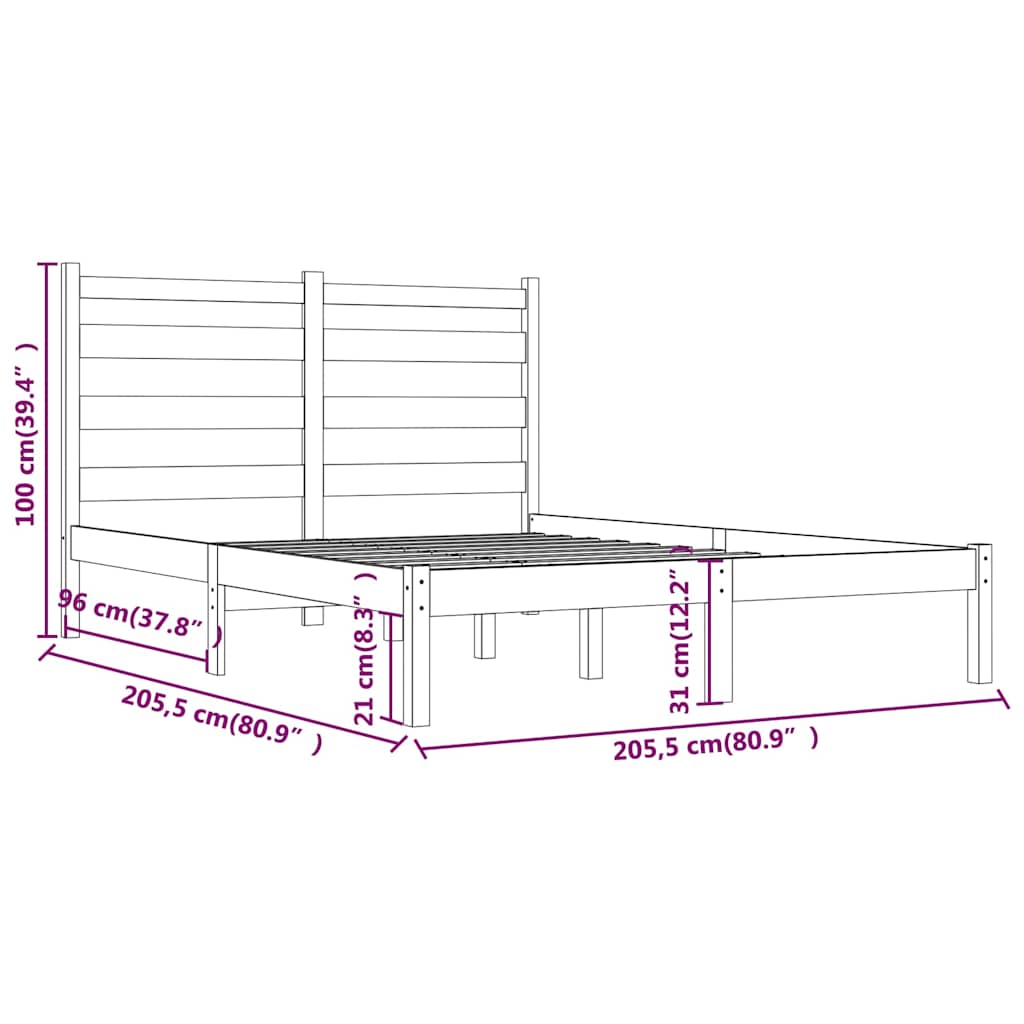 vidaXL Bed Frame without Mattress Black Solid Wood 200x200 cm