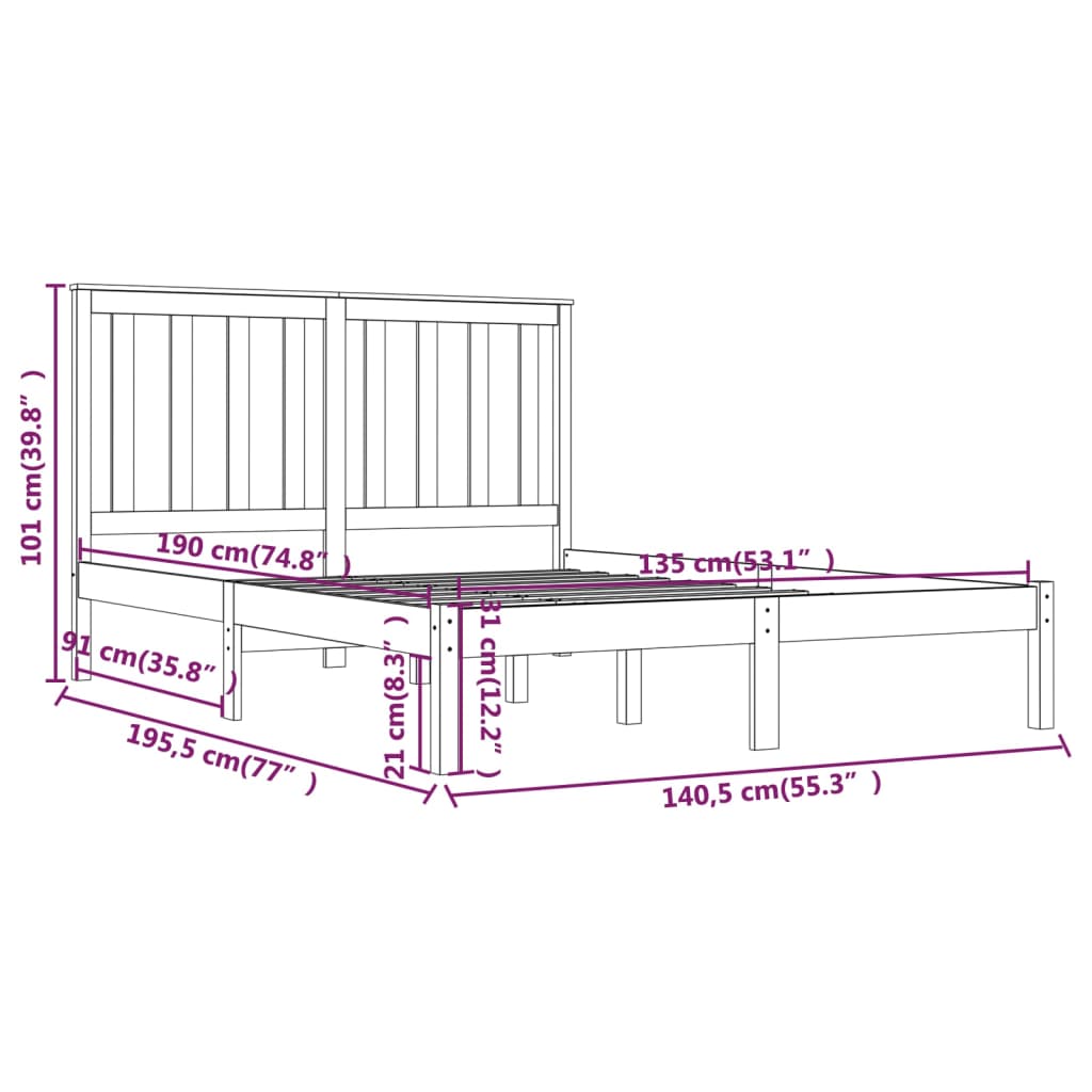 vidaXL Bed Frame without Mattress Solid Wood Double