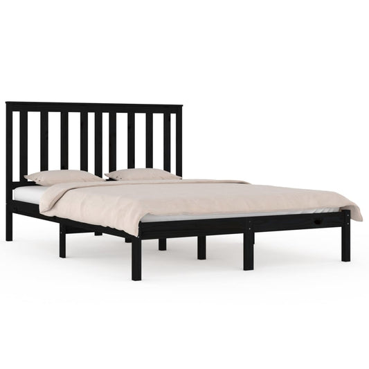 vidaXL Bed Frame | Black | Solid pine wood | 200x200 cm | Durable | Bed Frame