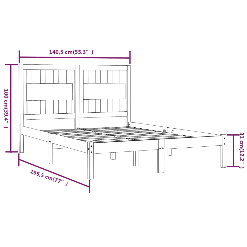 vidaXL Bed Frame without Mattress White Solid Wood Double