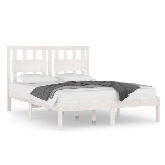 vidaXL Bed Frame | White | Solid Pine Wood | Double | Bed Frame | Rectangular
