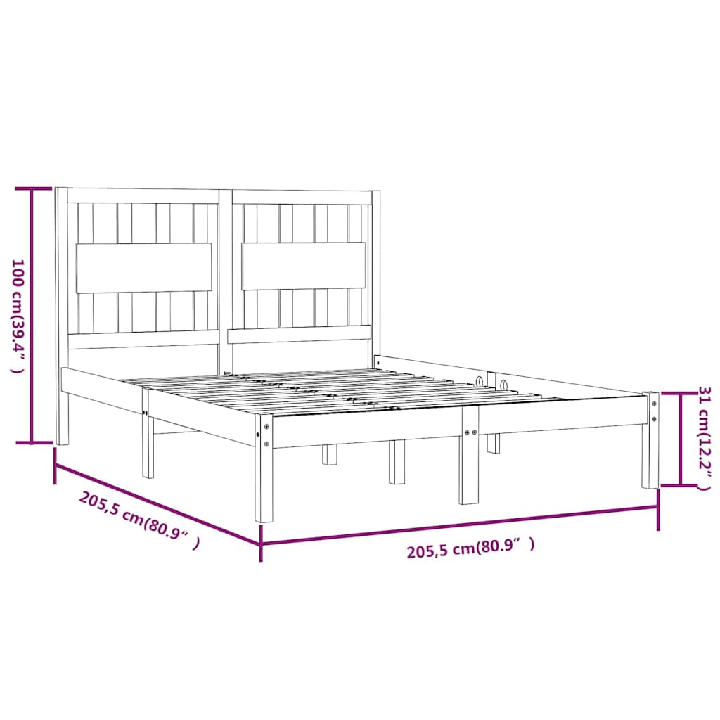 vidaXL Bed Frame without Mattress Grey Solid Wood 200x200 cm