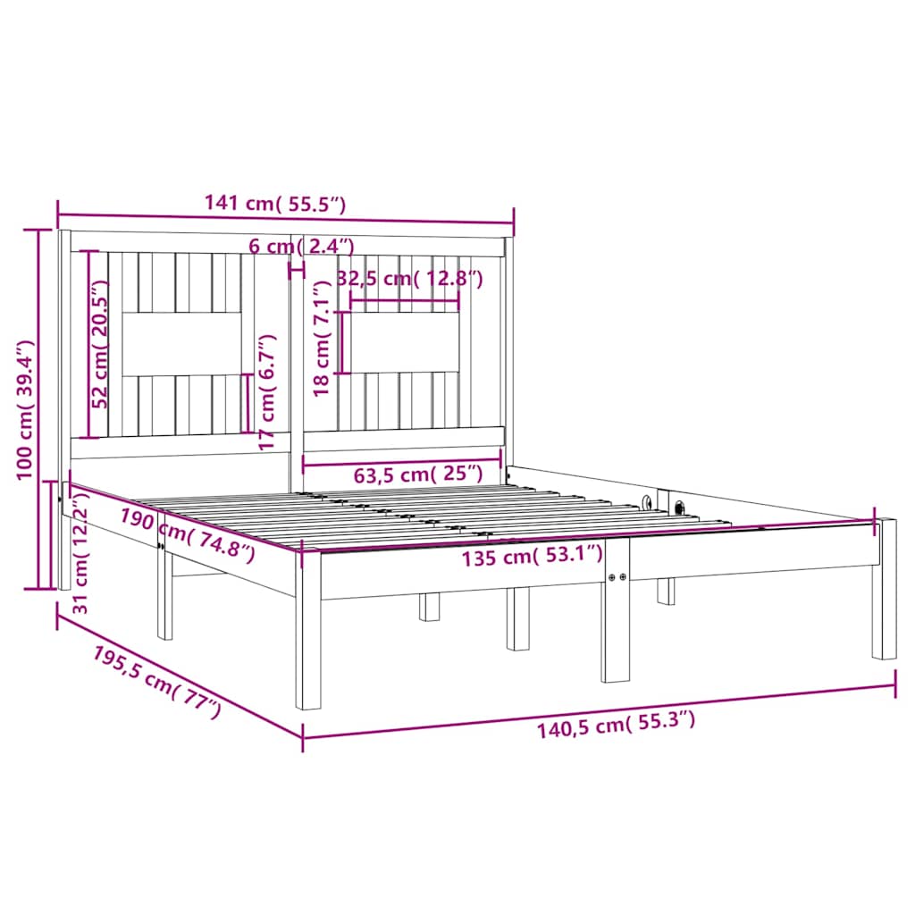 vidaXL Bed Frame without Mattress Solid Wood Double