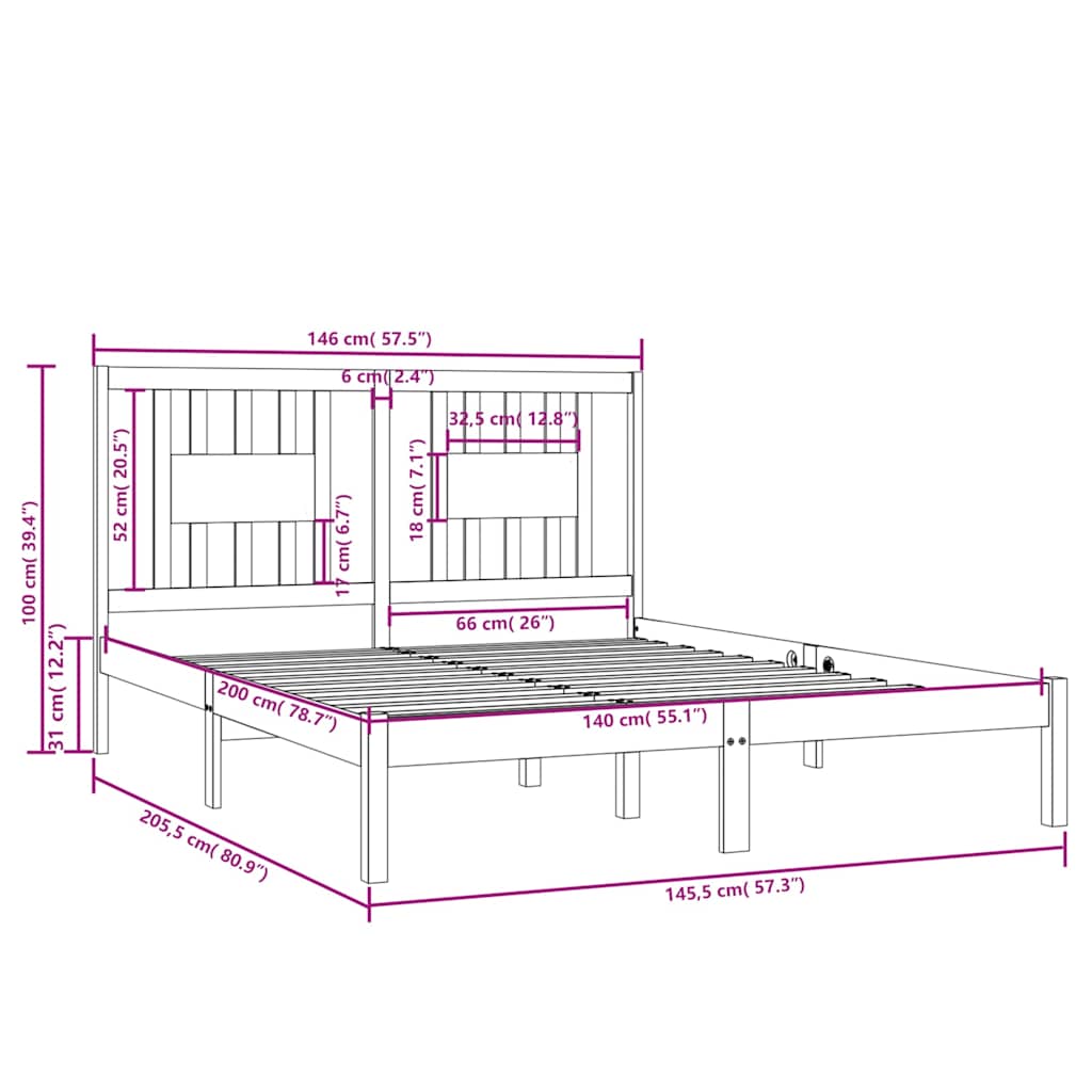 vidaXL Bed Frame without Mattress White Solid Wood 140x200 cm